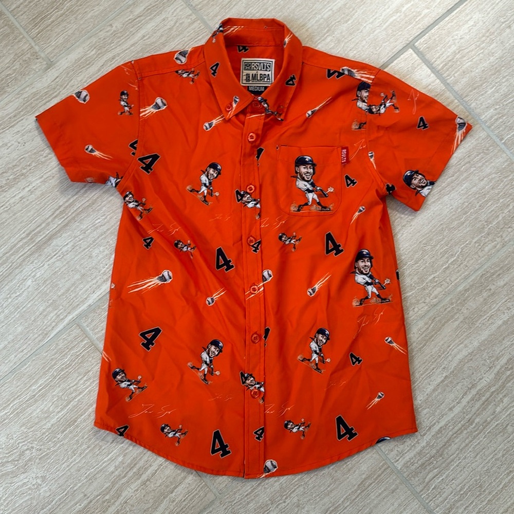 RSvLTS MLB Boys Astros George Springer Button Down Polo Shirt Size Youth Medium